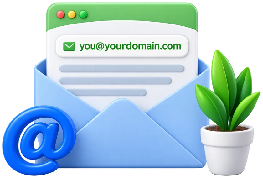 Une enveloppe ouverte montrant une boîte de réception à l'adresse vous@votredomaine.com